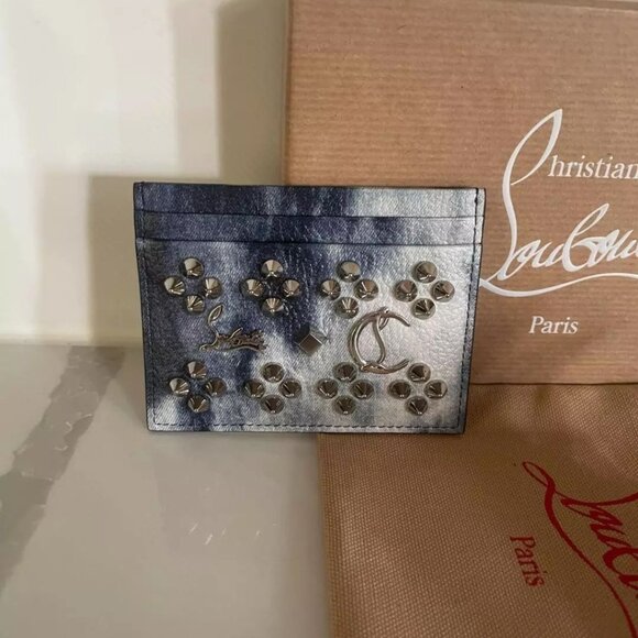 Christian Louboutin W KIOS Spike Stud Denim Empire Punk Card Holder Case Wallet